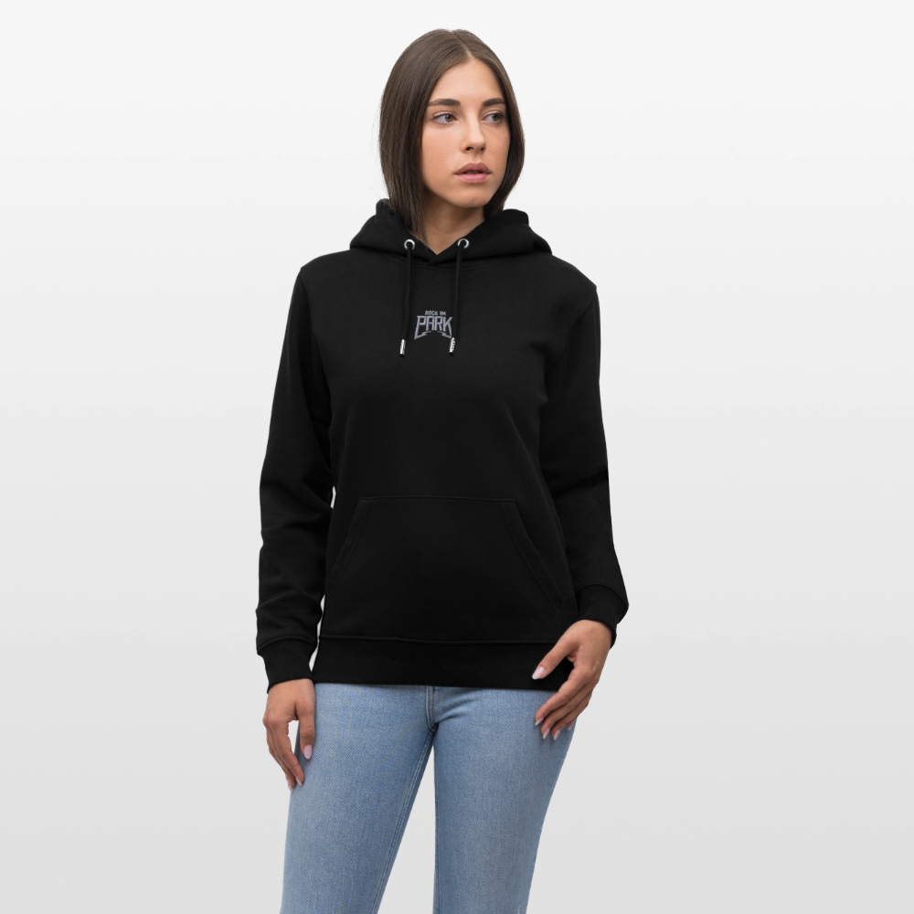 Essential Unisex Organic Hoodie - mit weißem Stick - Schwarz