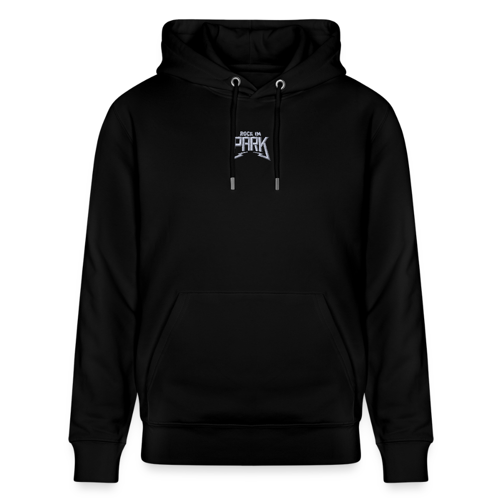 Essential Unisex Organic Hoodie - mit weißem Stick - Schwarz