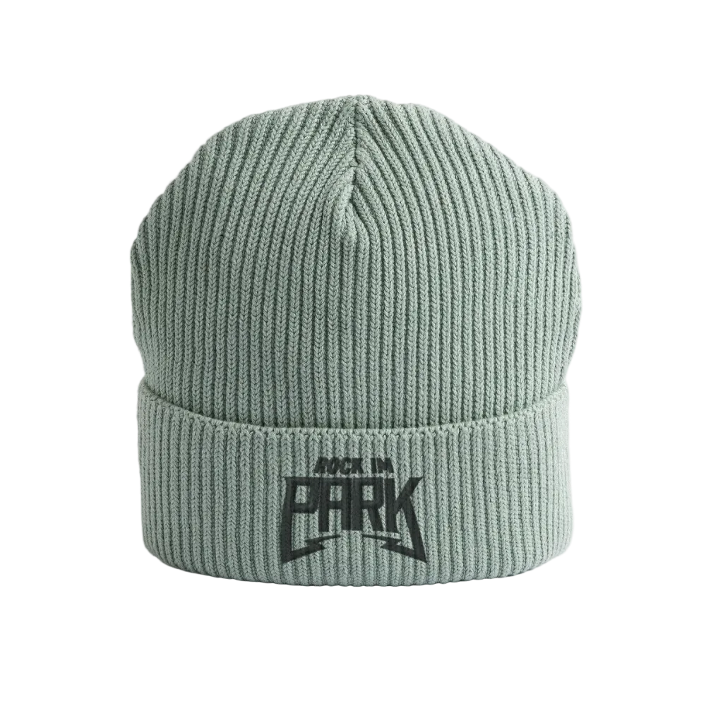 Essential Strickbeanie - schwarzer Stick - Helles Graugrün