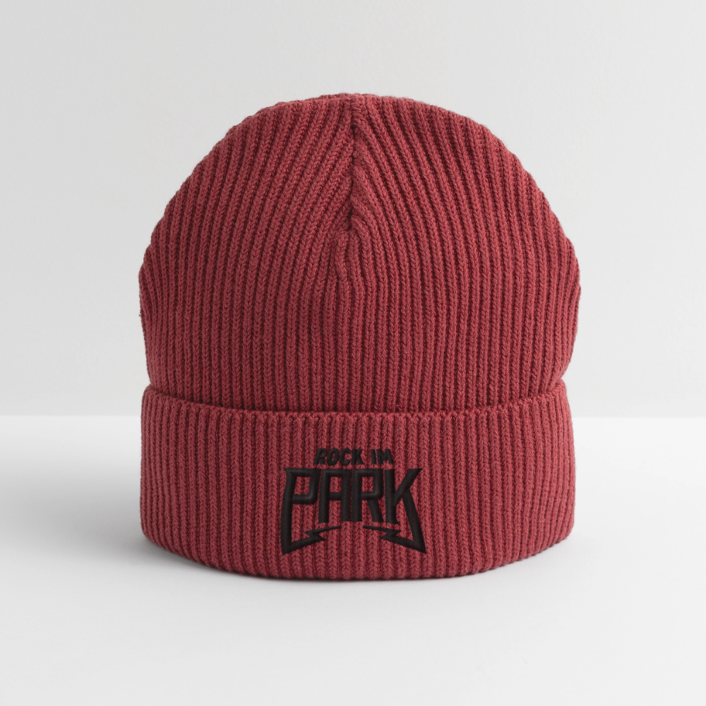 Essential Strickbeanie - schwarzer Stick - Erdrot