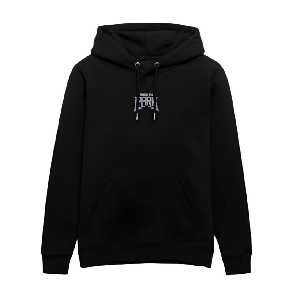 Essential Unisex Organic Hoodie mit weißem Stick - Schwarz